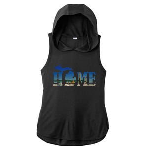 Michigan Home With The Mackinac Bridge Ladies PosiCharge Tri-Blend Wicking Draft Hoodie Tank