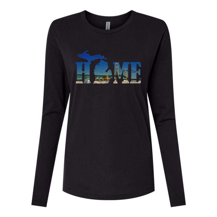 Michigan Home With The Mackinac Bridge Womens Cotton Relaxed Long Sleeve T-Shirt