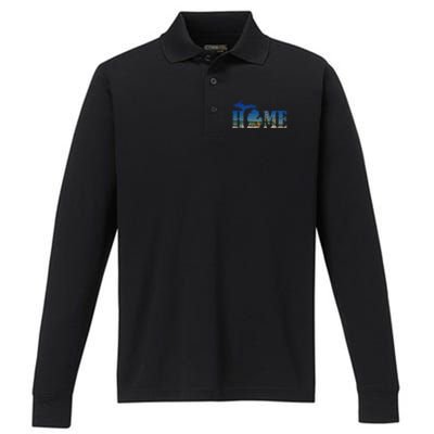 Michigan Home With The Mackinac Bridge Performance Long Sleeve Polo