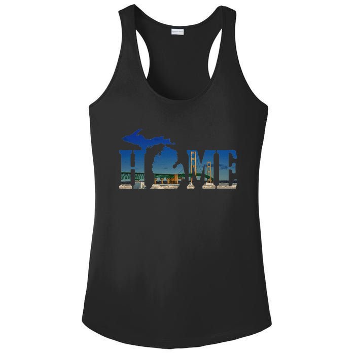 Michigan Home With The Mackinac Bridge Ladies PosiCharge Competitor Racerback Tank