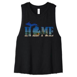 Michigan Home With The Mackinac Bridge Women's Racerback Cropped Tank