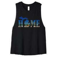 Michigan Home With The Mackinac Bridge Women's Racerback Cropped Tank