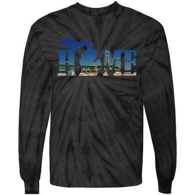 Michigan Home With The Mackinac Bridge Tie-Dye Long Sleeve Shirt