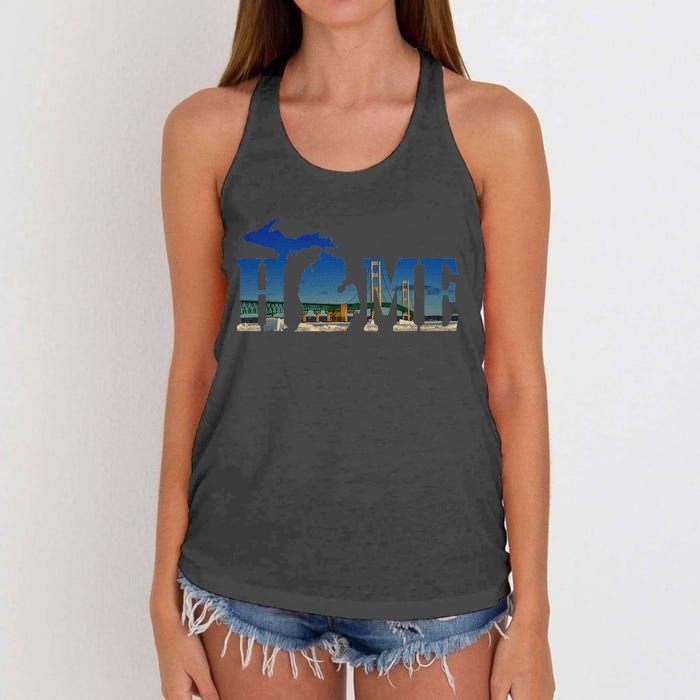 Michigan Home With The Mackinac Bridge Women's Knotted Racerback Tank