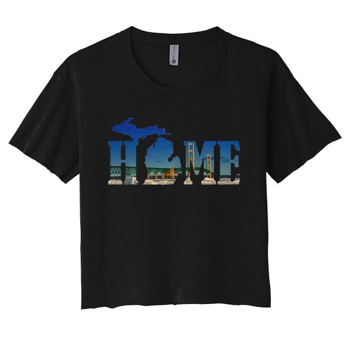 Michigan Home With The Mackinac Bridge Women's Crop Top Tee