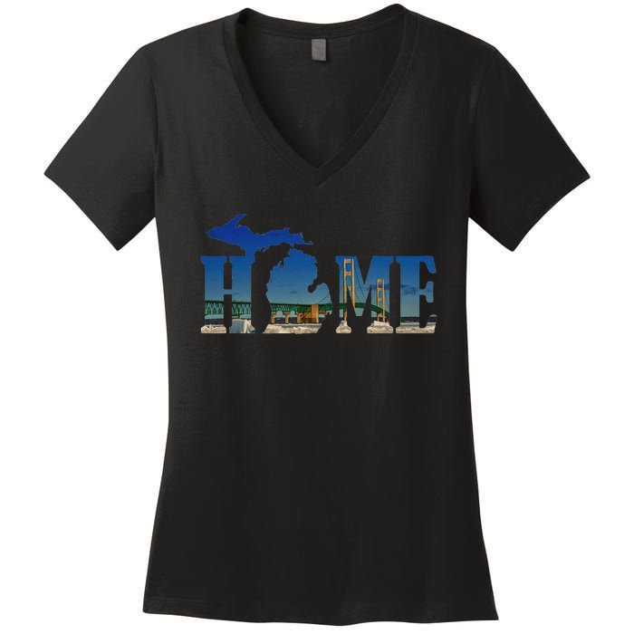 Michigan Home With The Mackinac Bridge Women's V-Neck T-Shirt