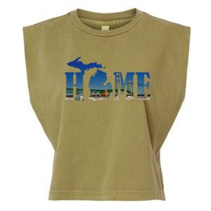 Michigan Home With The Mackinac Bridge Garment-Dyed Women's Muscle Tee