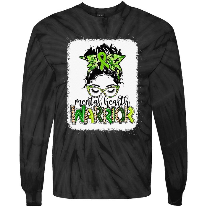 Mental Health Warrior Messy Bun Mental Health Matters Tie-Dye Long Sleeve Shirt