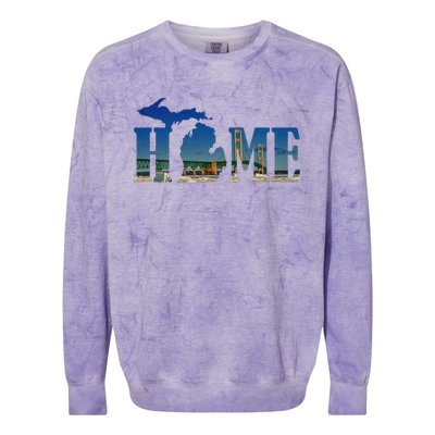 Michigan Home With The Mackinac Bridge Colorblast Crewneck Sweatshirt