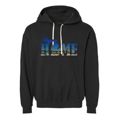 Michigan Home With The Mackinac Bridge Garment-Dyed Fleece Hoodie