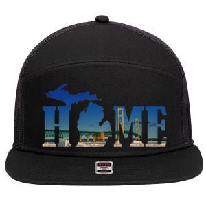 Michigan Home With The Mackinac Bridge 7 Panel Mesh Trucker Snapback Hat