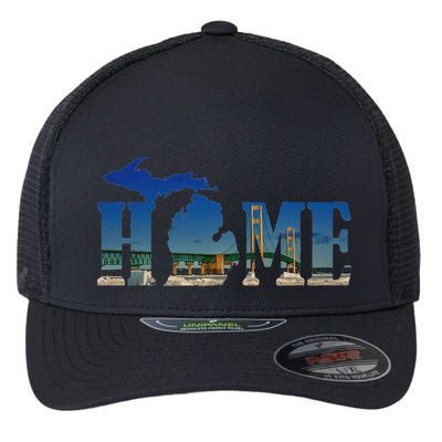 Michigan Home With The Mackinac Bridge Flexfit Unipanel Trucker Cap