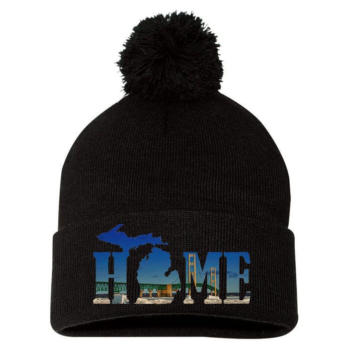 Michigan Home With The Mackinac Bridge Pom Pom 12in Knit Beanie