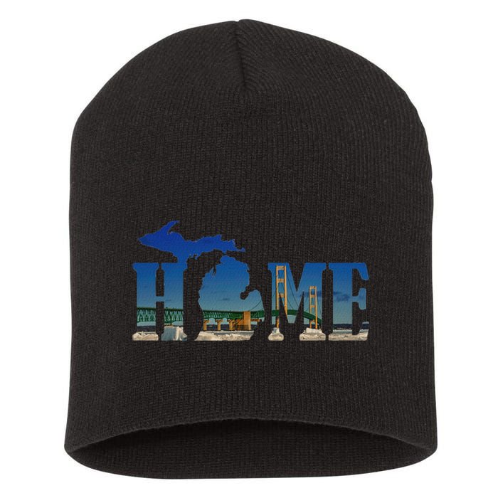 Michigan Home With The Mackinac Bridge Short Acrylic Beanie