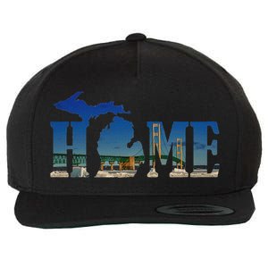 Michigan Home With The Mackinac Bridge Wool Snapback Cap