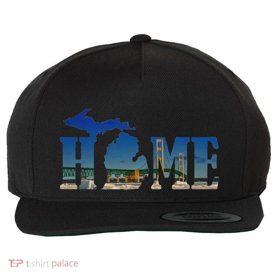 Michigan Home With The Mackinac Bridge Wool Snapback Cap