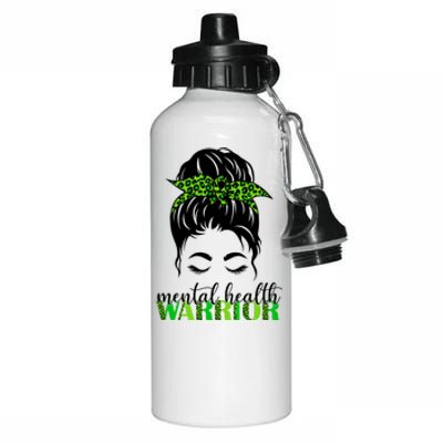 Mental Health Warrior Messy Bun Tal Health Matters Cute Gift Aluminum Water Bottle 