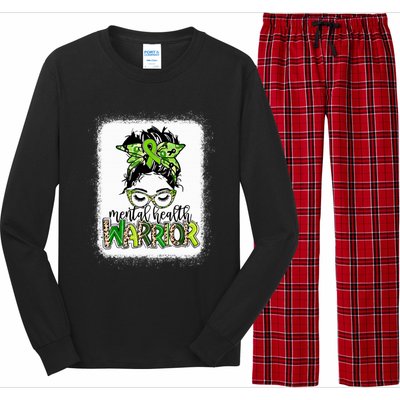 Mental Health Warrior Messy Bun Tal Health Matters Gift Long Sleeve Pajama Set