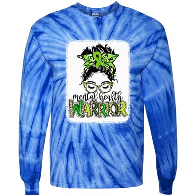 Mental Health Warrior Messy Bun Tal Health Matters Gift Tie-Dye Long Sleeve Shirt