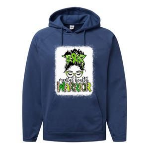 Mental Health Warrior Messy Bun Tal Health Matters Gift Performance Fleece Hoodie