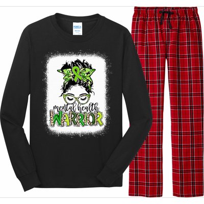 Mental Health Warrior Messy Bun Tal Health Matters Gift Long Sleeve Pajama Set