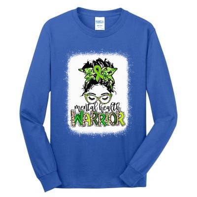 Mental Health Warrior Messy Bun Tal Health Matters Gift Tall Long Sleeve T-Shirt