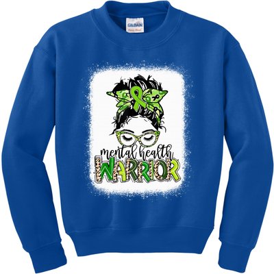 Mental Health Warrior Messy Bun Tal Health Matters Gift Kids Sweatshirt