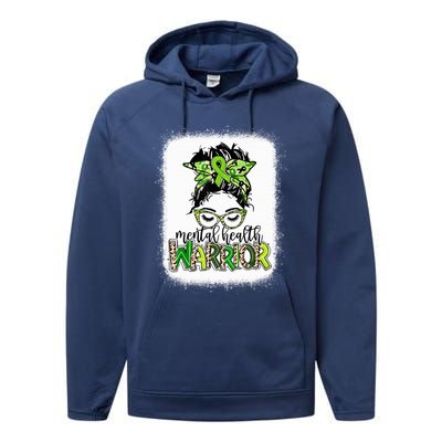 Mental Health Warrior Messy Bun Tal Health Matters Gift Performance Fleece Hoodie