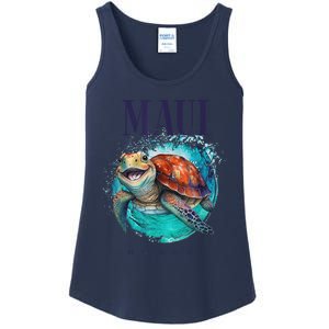 Maui Hawaii Watercolor Happy Sea Turtle Ladies Essential Tank