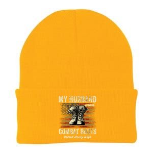 My Husband Wears Combat Boots Proud Army Wife Veteran Day Funny Gift Knit Cap Winter Beanie