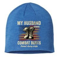 My Husband Wears Combat Boots Proud Army Wife Veteran Day Funny Gift Sustainable Beanie