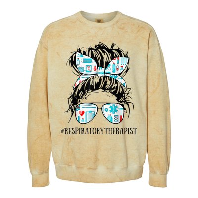 Messy Hair Woman Bun Respiratory Therapist Nurse Life Colorblast Crewneck Sweatshirt