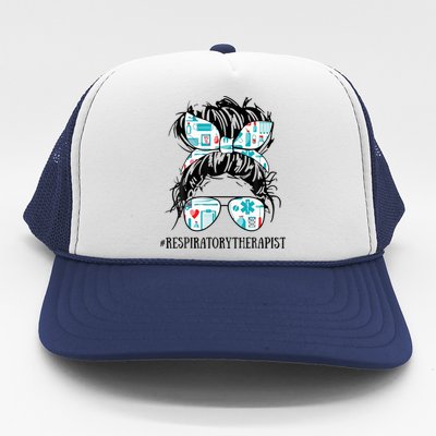 Messy Hair Woman Bun Respiratory Therapist Trucker Hat