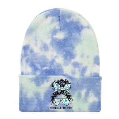 Messy Hair Woman Bun Respiratory Therapist Tie Dye 12in Knit Beanie