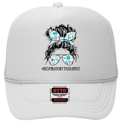 Messy Hair Woman Bun Respiratory Therapist High Crown Mesh Back Trucker Hat