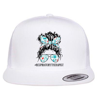 Messy Hair Woman Bun Respiratory Therapist Flat Bill Trucker Hat