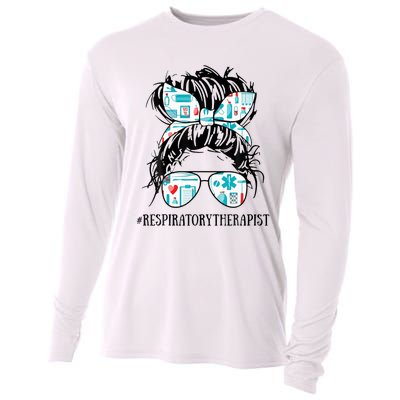 Messy Hair Woman Bun Respiratory Therapist Cooling Performance Long Sleeve Crew