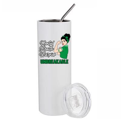 Mental Health Warrior Unbreakable Awareness Green Graphic Gift Stainless Steel Tumbler