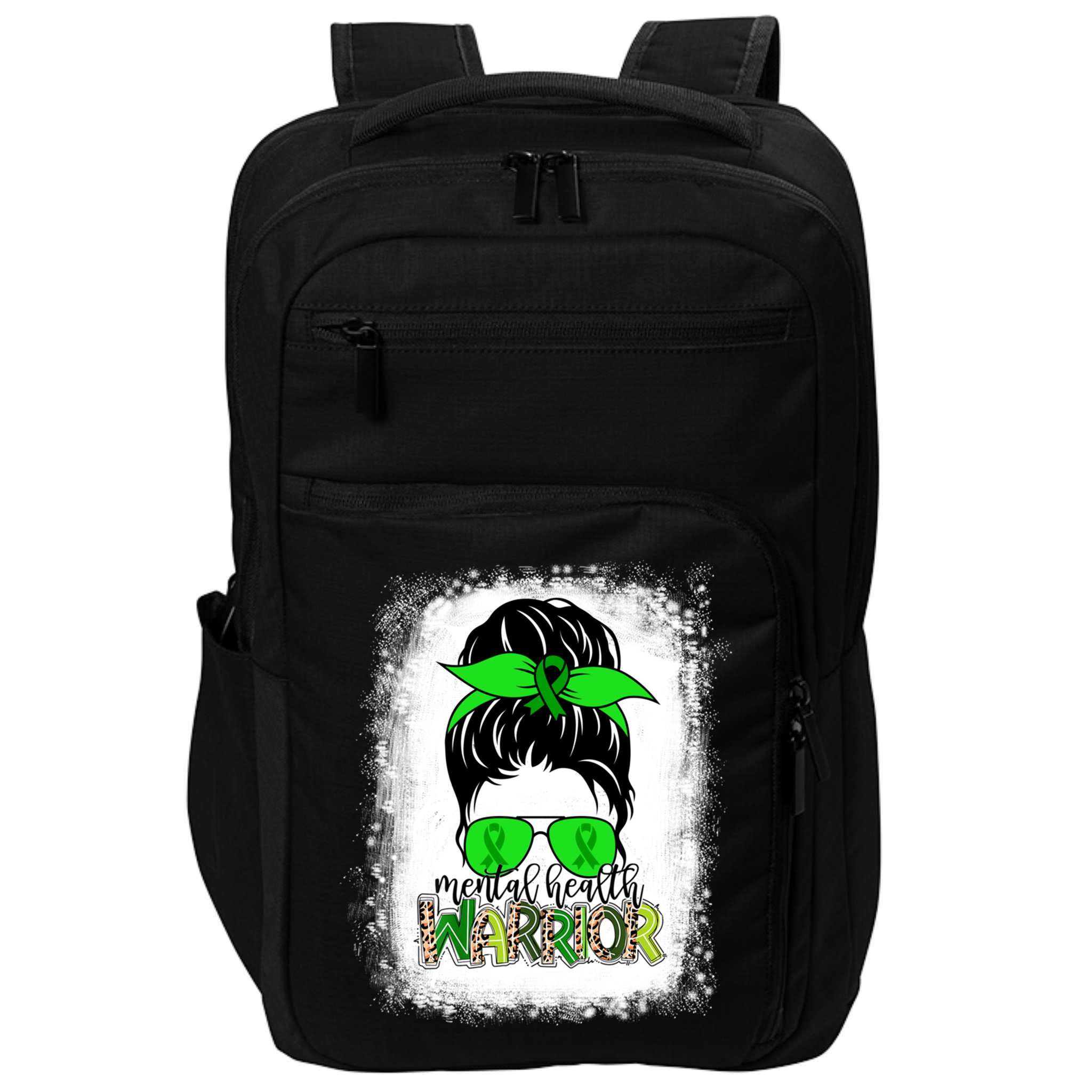 Mental Health Warrior Messy Bun Tal Health Awareness Gift Impact Tech Backpack
