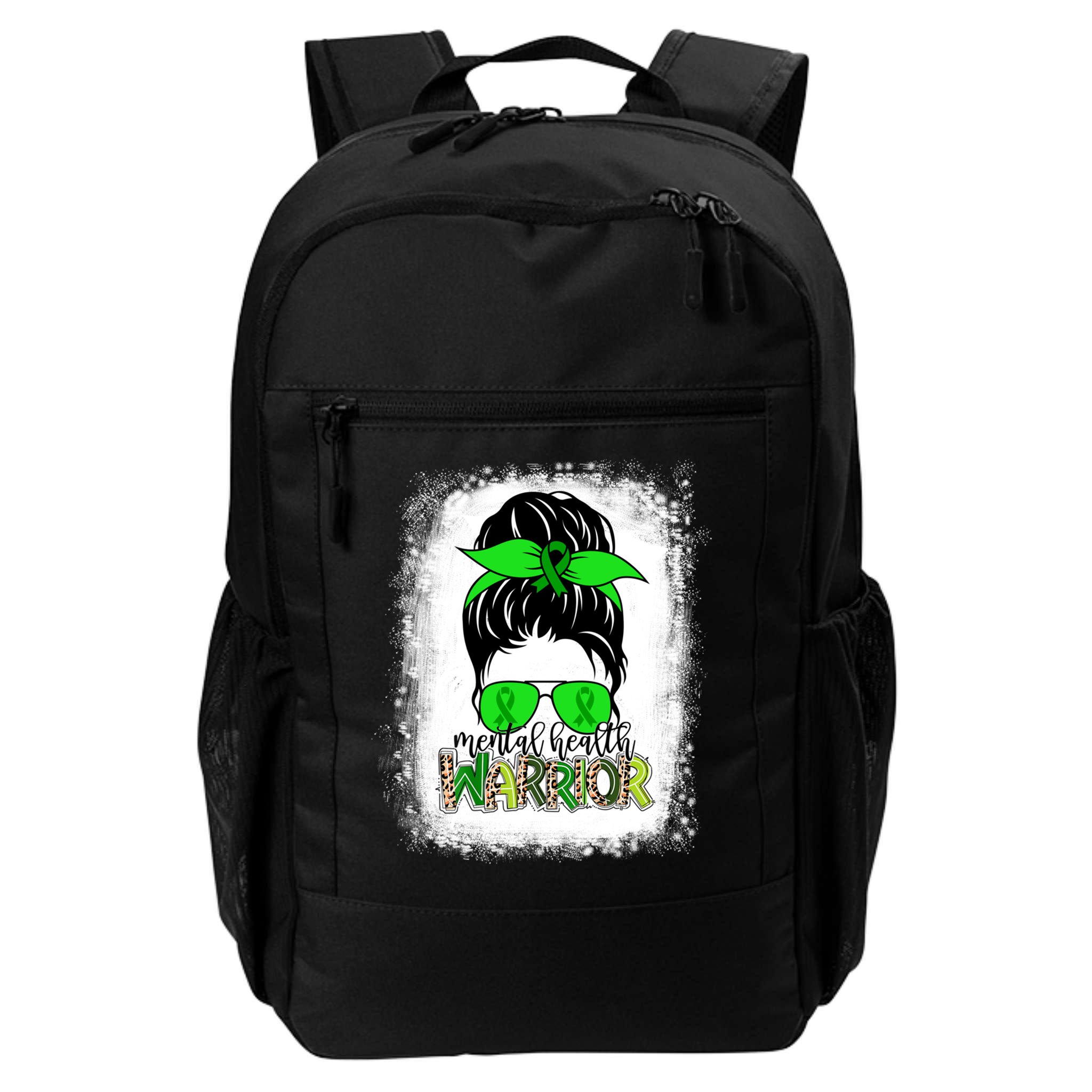 Mental Health Warrior Messy Bun Tal Health Awareness Gift Backpack