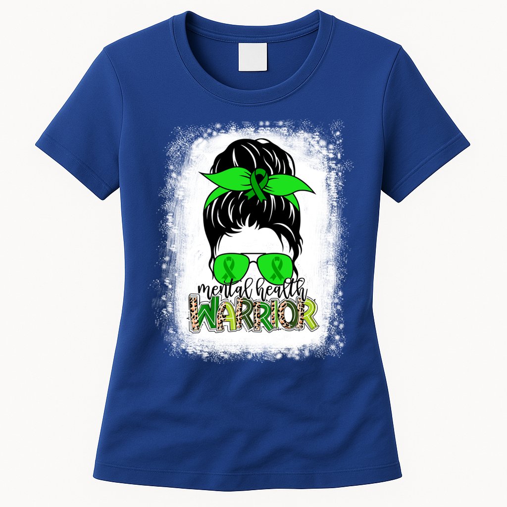 Mental Health Warrior Messy Bun Tal Health Awareness Gift Womens T-Shirt