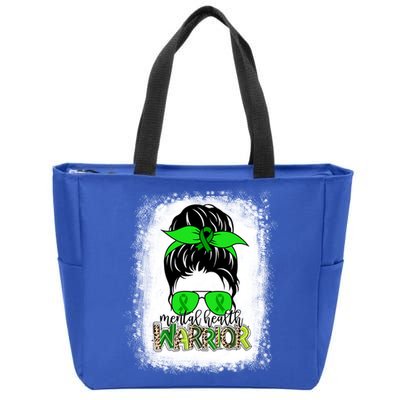 Mental Health Warrior Messy Bun Tal Health Awareness Gift Zip Tote Bag
