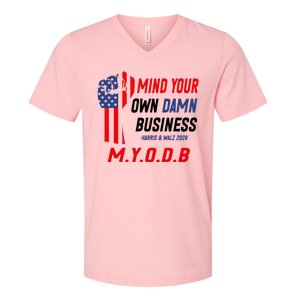 Myodb Harris Walz 2024 Mind Your Own Damn Business V-Neck T-Shirt