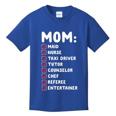 Mom Has Y Jobs Maid Chef Referee Funny Checklist Meme Gift Kids T-Shirt