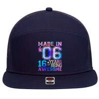 Made In 06 2006 16 Years Of Being Awesome Sweet Sixteen Birthday 7 Panel Mesh Trucker Snapback Hat