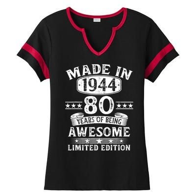 Made In 1944 80 Years Old Gifts 80th Birthday Gift Ladies Halftime Notch Neck Tee