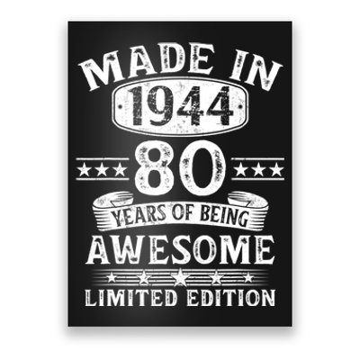 Made In 1944 80 Years Old Gifts 80th Birthday Gift Poster