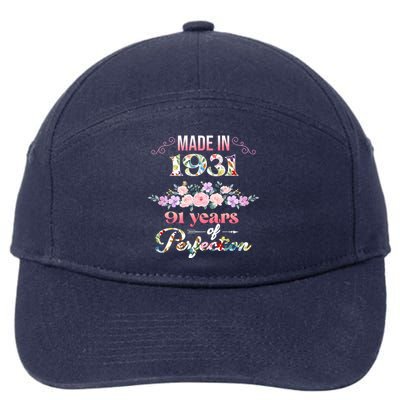 Made In 1931 Floral 91st Birthday Gift 7-Panel Snapback Hat