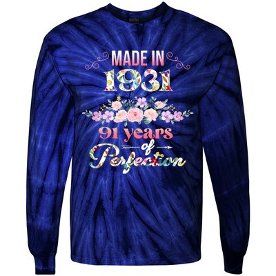 Made In 1931 Floral 91st Birthday Gift Tie-Dye Long Sleeve Shirt