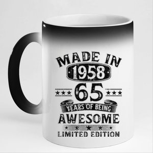 Made In 1958 65 Years Old Gifts 65th Birthday Gift For 11oz Black Color Changing Mug